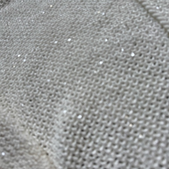 JOIE Cross Stitch Silver Sparkle Cream Knit Pullover Sweater Women’s Sz L NWT - Picture 3 of 11